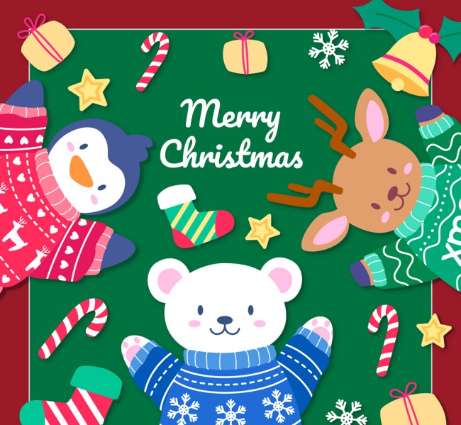 可爱动物圣诞贺卡矢量素材16素材网精选