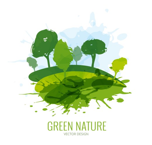 水彩绘绿色自然树木矢量图素材天下