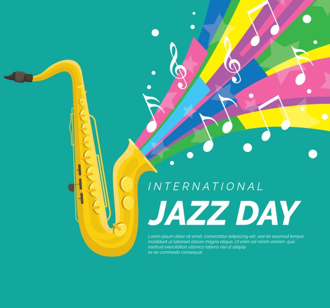 彩色国际爵士乐日萨克斯彩虹矢量素材16素材网精选