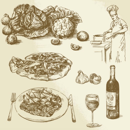 7款手绘厨师与食物矢量素材16图库网精选