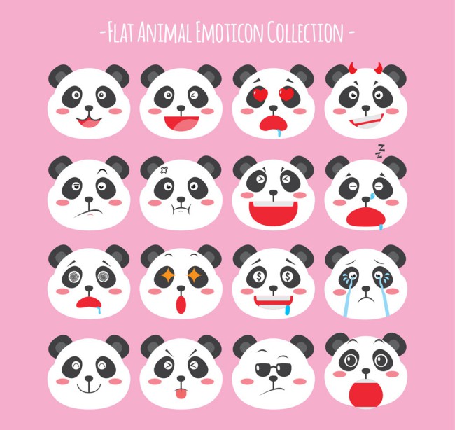 16款可爱熊猫表情头像矢量图普贤居