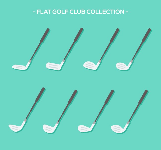 8款白色扁平化高尔夫球杆矢量图素