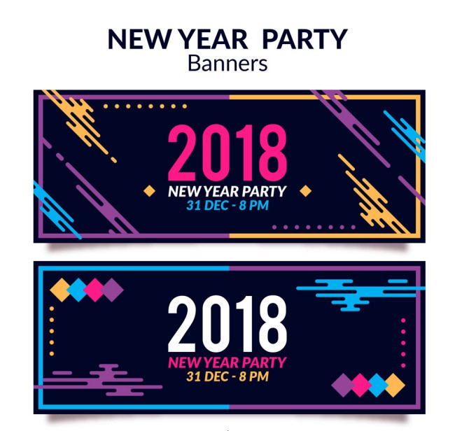 2款抽象2018年新年派对banner矢量图16素材网精选