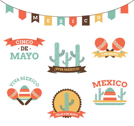 6款彩色墨西哥标签矢量素材16图库网精选
