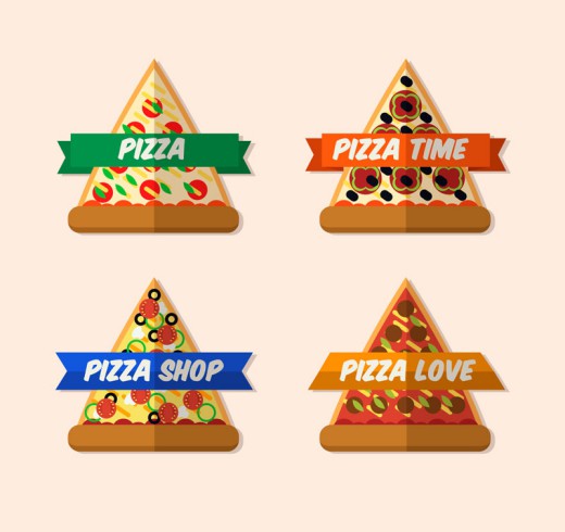 4款美味三角披萨标签矢量图16设计网精选
