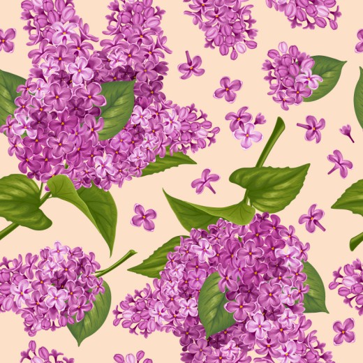 紫色丁香花无缝背景矢量素材素材天