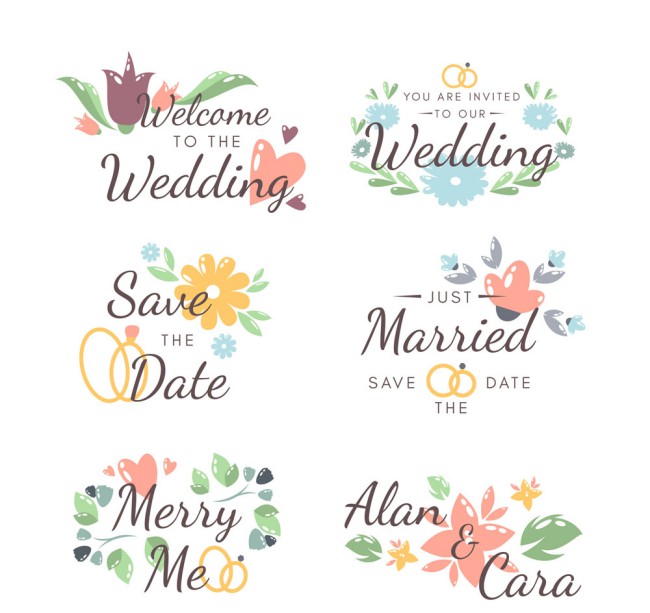 6款清新婚礼花卉标签矢量图16素材网精选