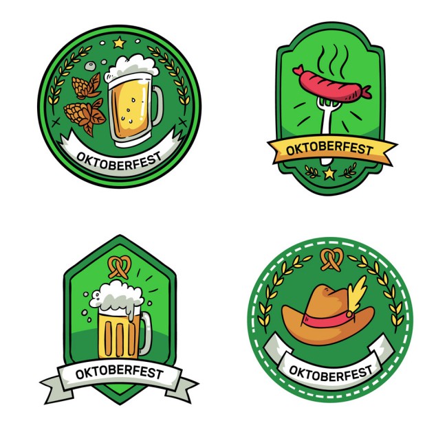 4款彩绘绿色啤酒节标签矢量素材16素材网精选