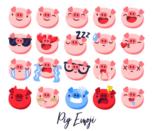 20款卡通猪表情头像图标矢量素材16素材网精选