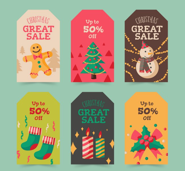 6款创意圣诞节促销吊牌设计矢量素材素材天下精选