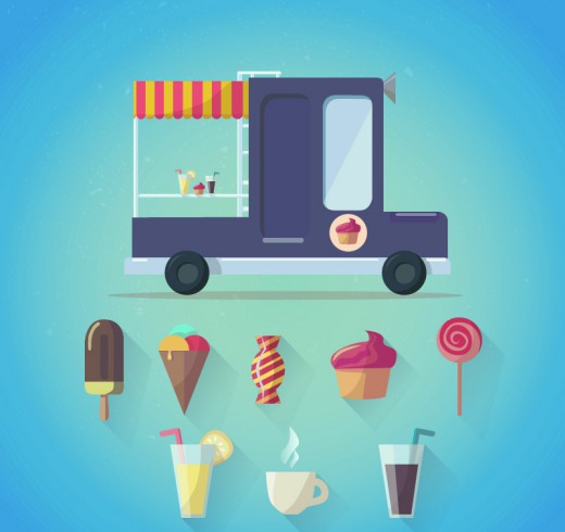 卡通甜品售货车矢量素材16设计网精选