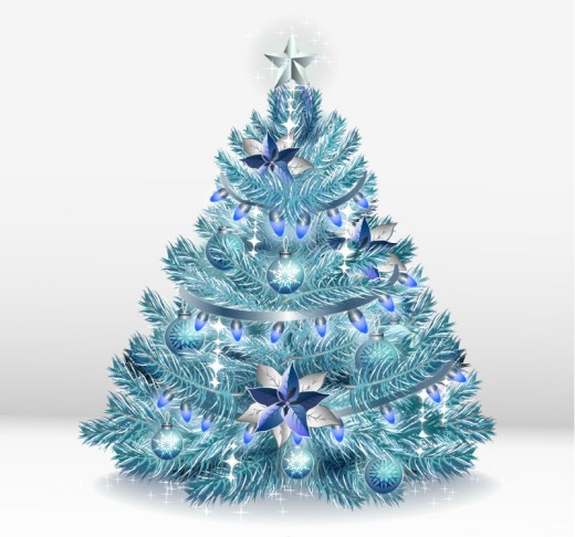 精致蓝绿色圣诞树矢量素材普贤居素