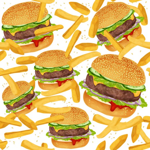 美味汉堡包和薯条无缝背景矢量图16图库网精选