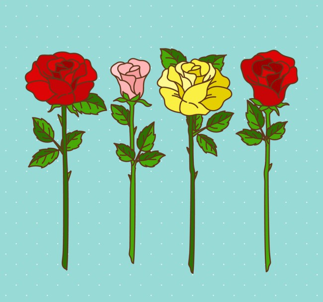 4款彩色玫瑰花花枝矢量素材素材中国网精选