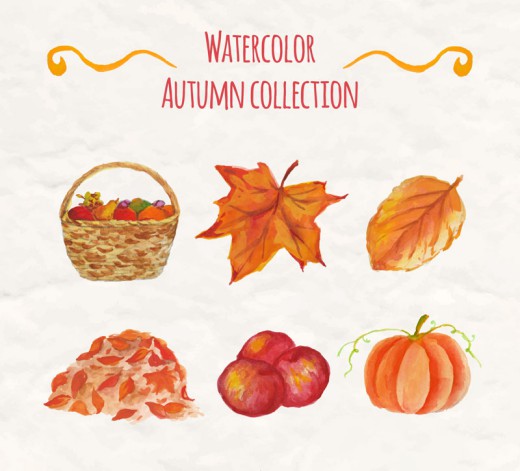 6款水彩绘秋季元素矢量素材16素材网精选