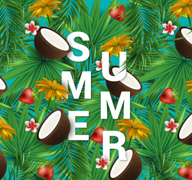 创意热带花草和椰子装饰夏季艺术字矢量图16设计网精选