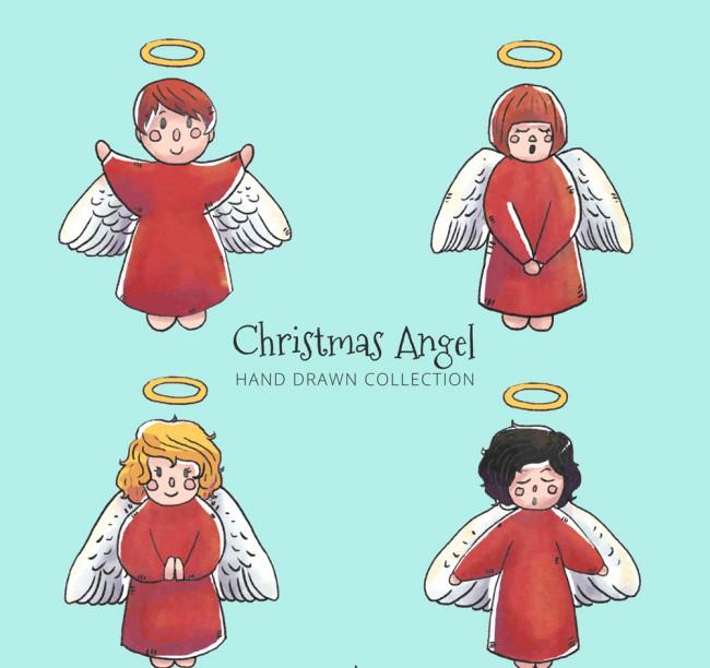 4款彩绘圣诞节天使矢量素材16图库网精选