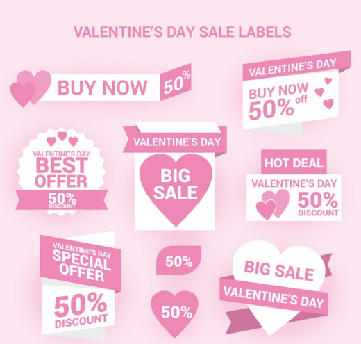 9款粉色情人节促销标签矢量图素材