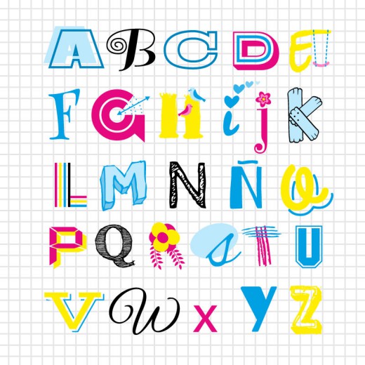 彩绘艺术英文字体设计矢量素材16素