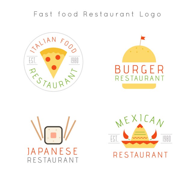 4款创意快餐餐馆标志矢量素材普贤居素材网精选