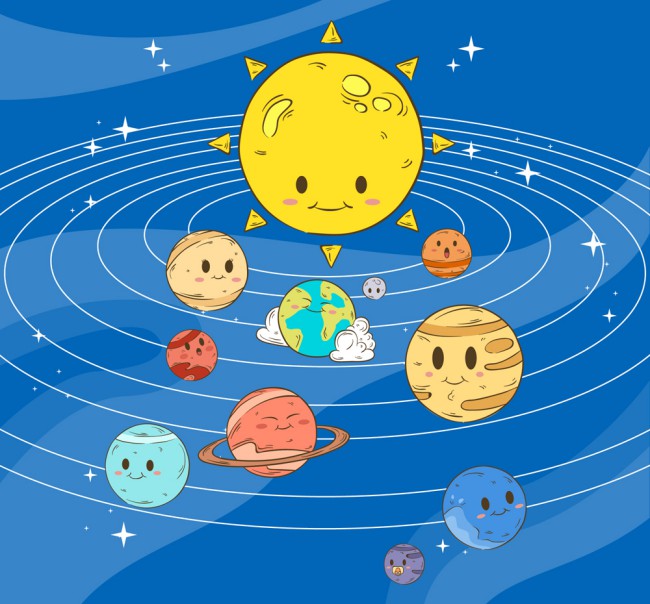 可爱太阳系表情行星矢量素材普贤居