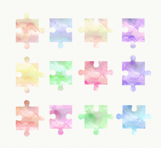 12款水彩拼图块矢量素材16素材网精选