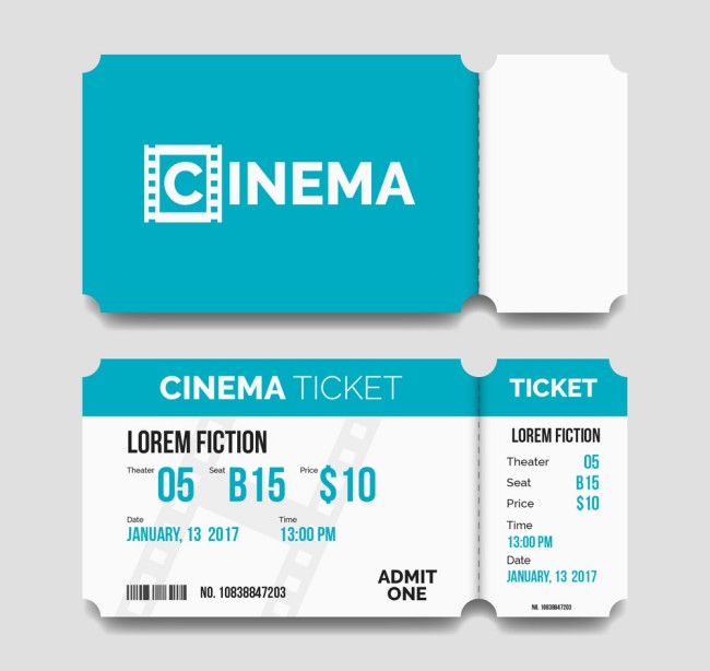 蓝色单人电影票设计矢量素材16设计网精选