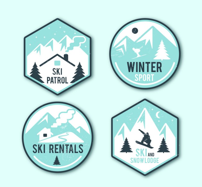 4款创意冬季滑雪标签矢量素材16图库网精选