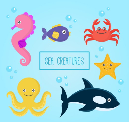6款卡通章鱼螃蟹等海洋动物矢量素材普贤居素材网精选