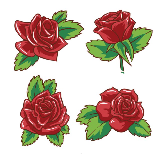 4款美丽红玫瑰花矢量素材16图库网精选