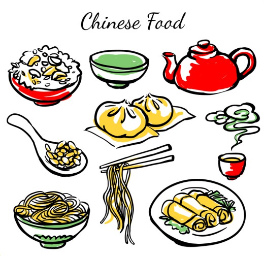 9款彩绘中国食物矢量素材普贤居素