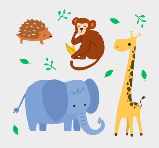 4款刺猬猴子长颈鹿大象可爱野生动物矢量素材普贤居素材网精选