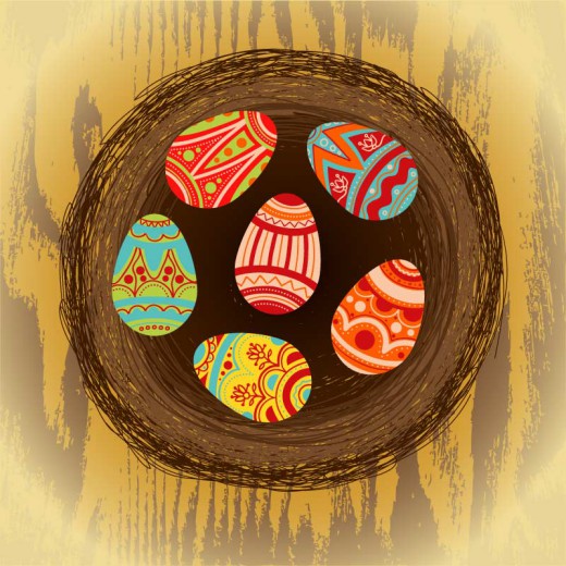 鸟巢里的复活节花纹彩蛋矢量素材16