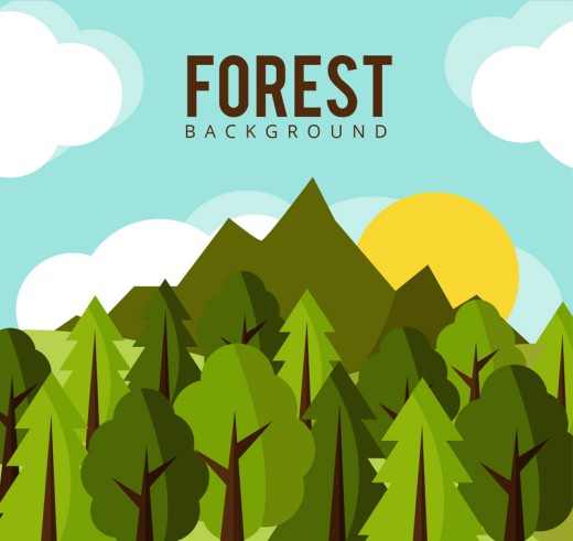 扁平化绿色森林风景矢量素材16图库网精选