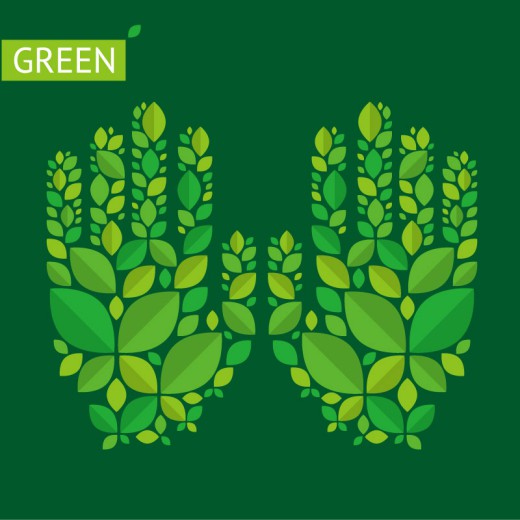 创意绿色树叶双手矢量素材16素材网精选