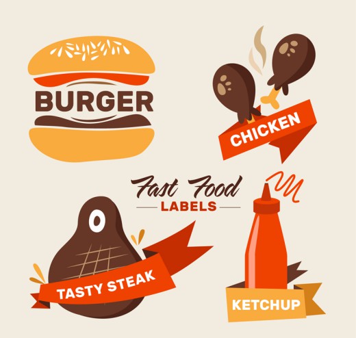 4款创意快餐食品标签矢量素材16素材网精选