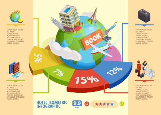 创意环球旅行立体酒店信息图矢量素材普贤居素材网精选