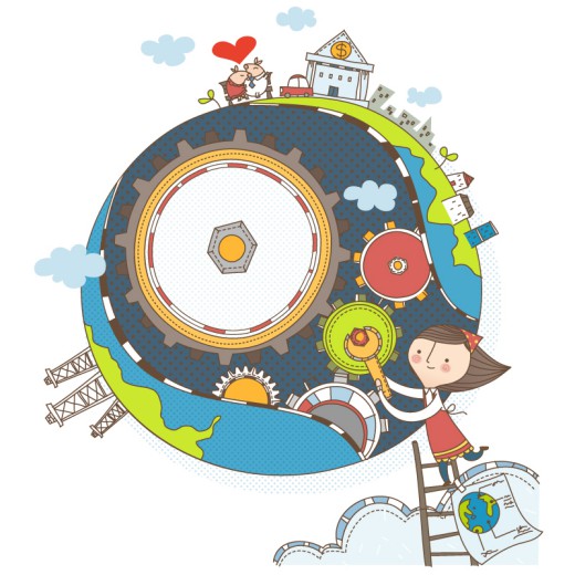 童趣维修地球的女孩插画矢量素材素材中国网精选