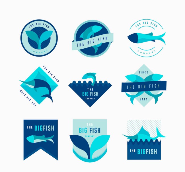 9款蓝色鱼类标志矢量素材16素材网精选