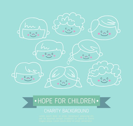 手绘可爱儿童笑脸头像慈善背景矢量图素材中国网精选