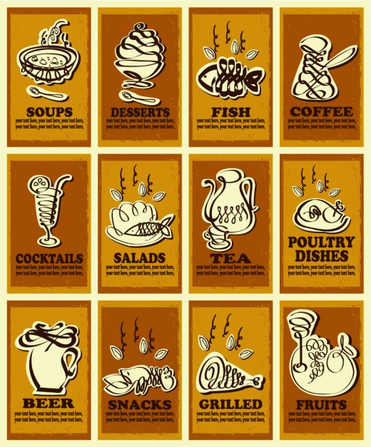 12款创意线条食物海报矢量素材素材