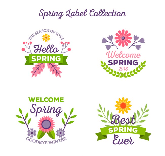 4款清新春季花卉标签矢量素材16图库网精选
