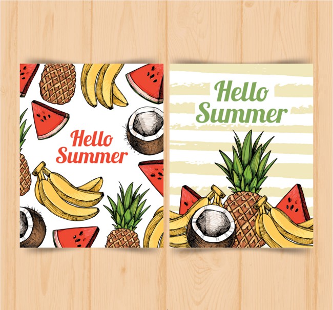 2款彩绘夏季水果卡片矢量素材16素材网精选