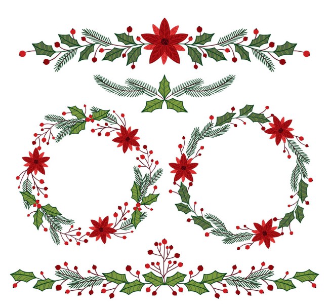 5款彩绘圣诞节花边和花环矢量素材普贤居素材网精选