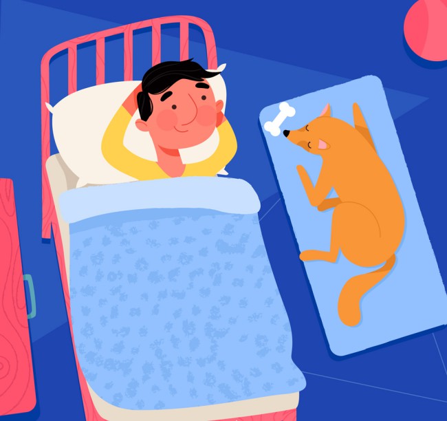 创意睡眠男子和宠物狗矢量图素材中国网精选