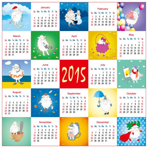 2015卡通羊年历矢量素材素材天下精选