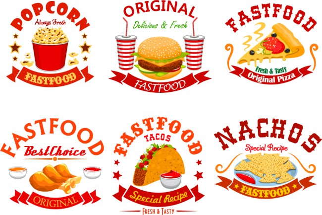 6款创意快餐食品标签矢量素材16设计网精选