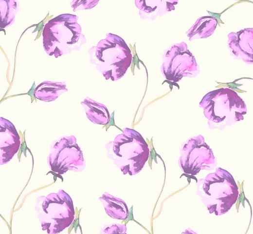 紫色水彩花朵无缝背景矢量图素材中