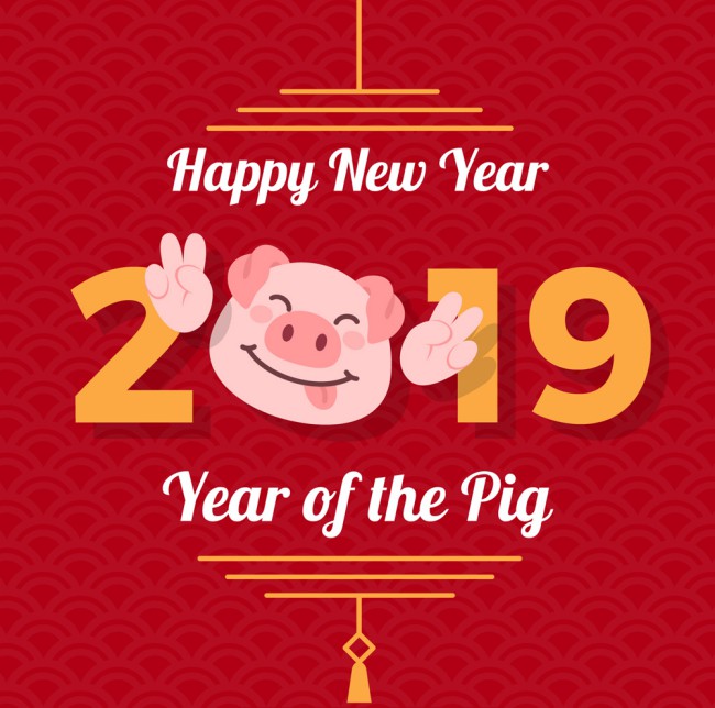 2019年可爱猪年贺卡矢量素材素材天