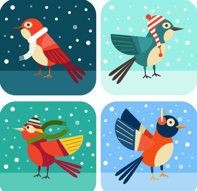 4款冬季卡通雪地鸟类矢量素材16图